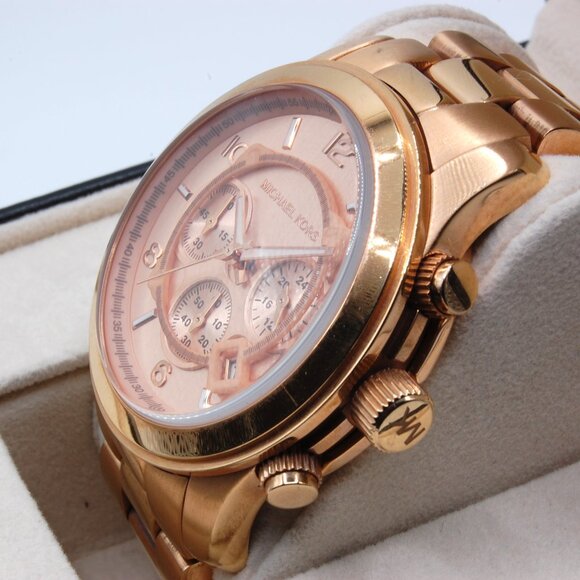 Michael Kors Runway Rose Gold Chronograph Quartz Watch MK-8096 (New Battery) - Picture 3 of 6